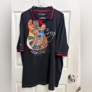 COOGI Guitar Graphic Polo Shirt Black 3XL Five Color Coogi Streetwear”
